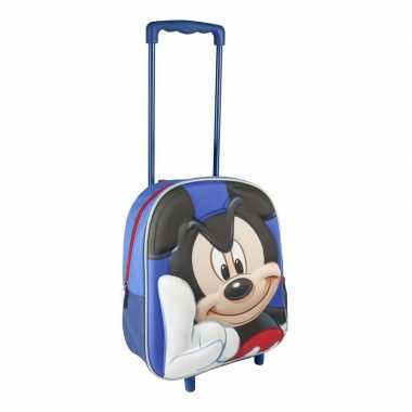 Blauwe 3d mickey mouse koffer voor jongens 31 cm